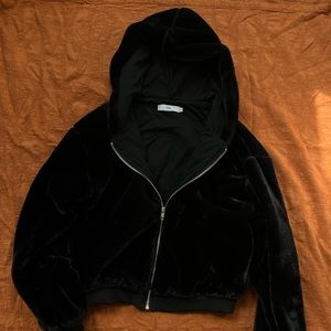 Cropped Faux Fur Black Hooded Jacket